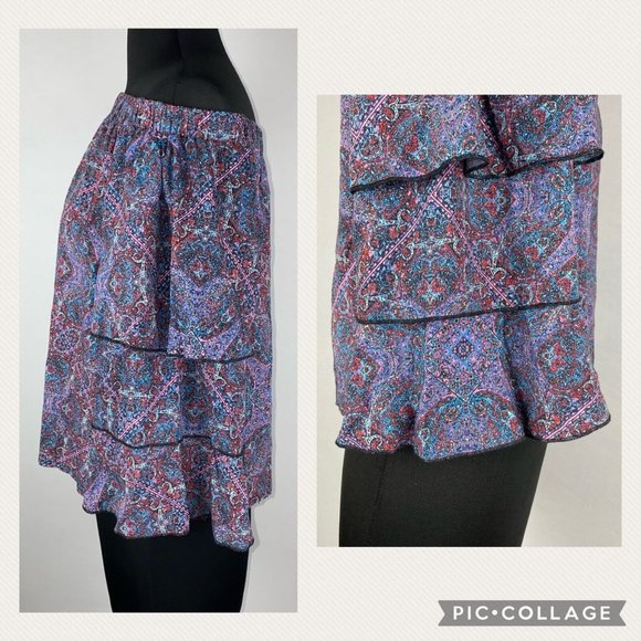 Ella Moss S Patterned Off The Shoulder Rayon Blouse Tiered Ruffle Bell Sleeves - Picture 5 of 12